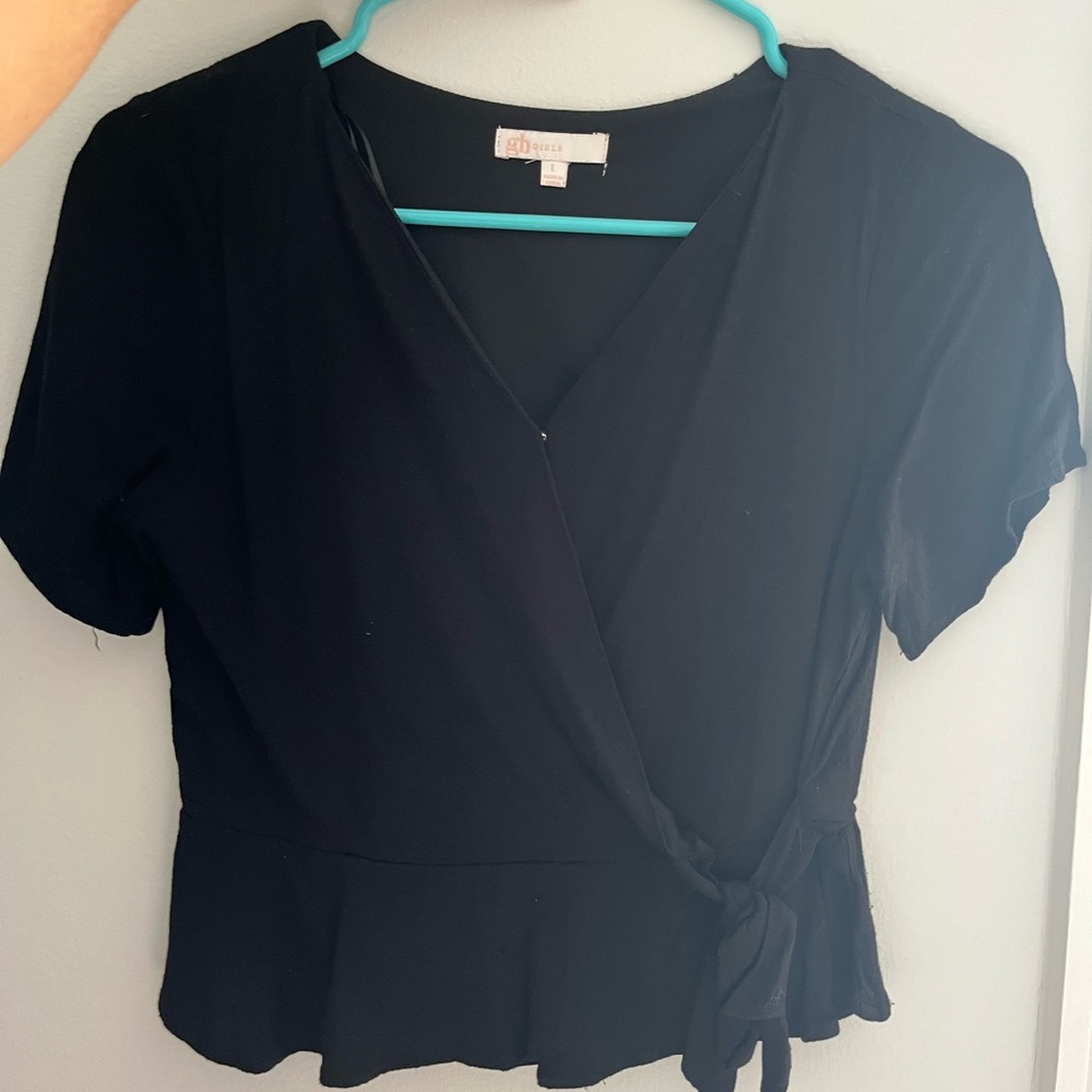 Gb girls- black short sleeve dress top, size L (girls)